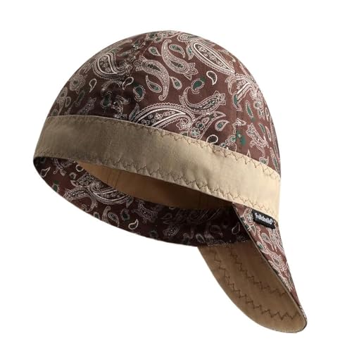 Image of Fullsheild Reversible Welding Cap Flame Resistant CAT 2 Protective FR Welder Hats 6 Pannel Lightweight Printed for Men Women Paisley Brown 7 3/8