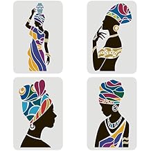 FINGERINSPIRE 4PCS Tribal Women Stencil 11.7x8.3 inch, Tribal Wall Stencils for Painting Reusable Large DIY Art and Craft Stencils PET African Tribal Stencil for Painting on Wall and Fabric