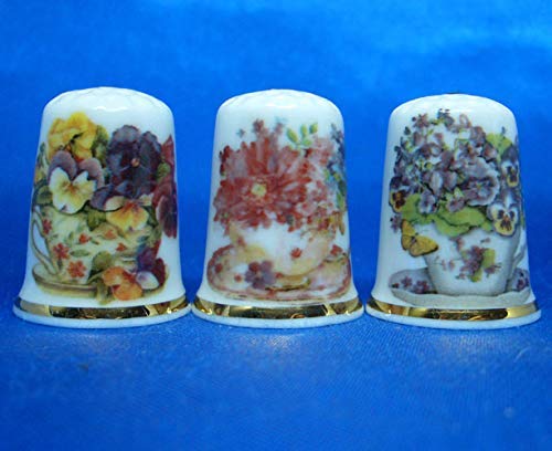 Porcelain China Thimbles Set of Three - Flowers in a Teacup