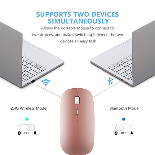 Shuguotu 2.4Ghz Wireless Bluetooth Mouse, Dual Mode Slim Rechargeable Wireless Mouse Silent Usb Mice, 3 Adjustable Dpi,Compatible For Laptop Windows Mac Android Mac Pc Computer (Rose Gold) #TOP3