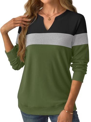 GKBK Womens Sweatshirts Long Sleeve Fall Tops Lightweight Color Block V Neck Cute Loose Casual Pullover — view 6