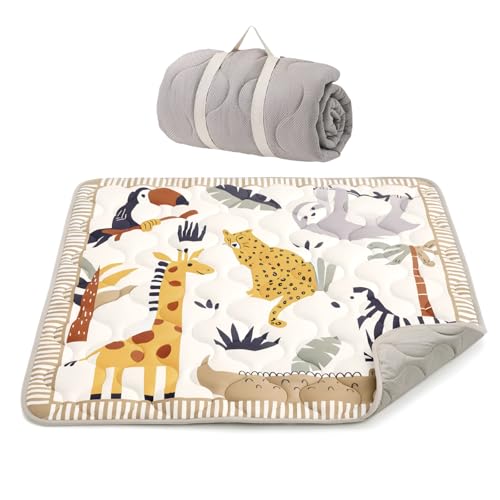 Momcozy Baby Play Mat for Floor, 50'x50' Thickened Playpen Mat, Playmate for Baby Tummy Time, Waterproof & Non-Slip, Foldable Outdoor Mat with Carrying Handle, Giraffe