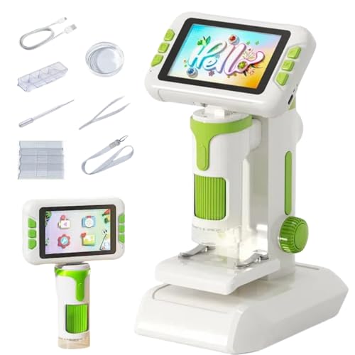4 inch 1080P Microscope for Kids,2-in-1 Handheld & Desktop Digital Zoom 100X-1600X Digital,6 LED Lights,Includes 4 Blank & 2 Prepared Slides,Kids Microscope Educational Science Toy Age 8-12 (Green)