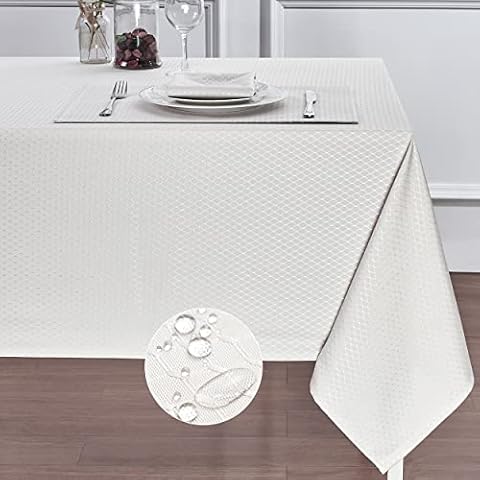 HomeJoy Round Rectangle Table Cloth – Stainproof Waterproof Washable Polyester Oblong Rectangular Tablecloth, Fabric Table Cover for Kitchen Dining Dinner Table (Ivory, 60 X 120 Inch) Cover