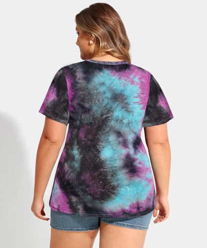 Image of CARCOS Plus Size Tops for Women Short Sleeve Shirts Basic Tee Solid Color Blouse V Neck Tunic Loose Fit Tshirts Summer XL-5XL