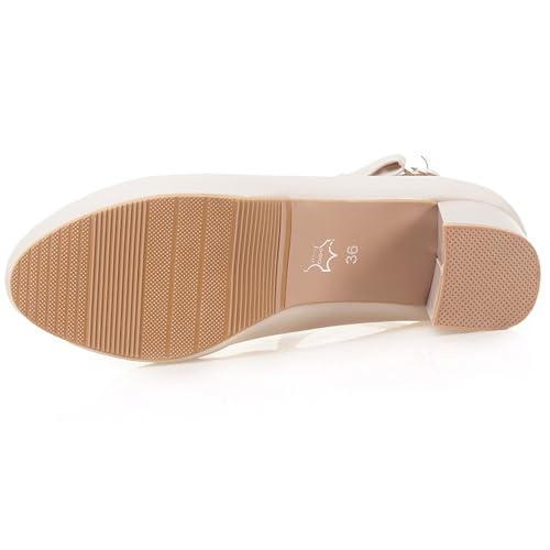 Gicoiz Women Round Toe Comfy Mary Jane Block Heel Pumps Bow2