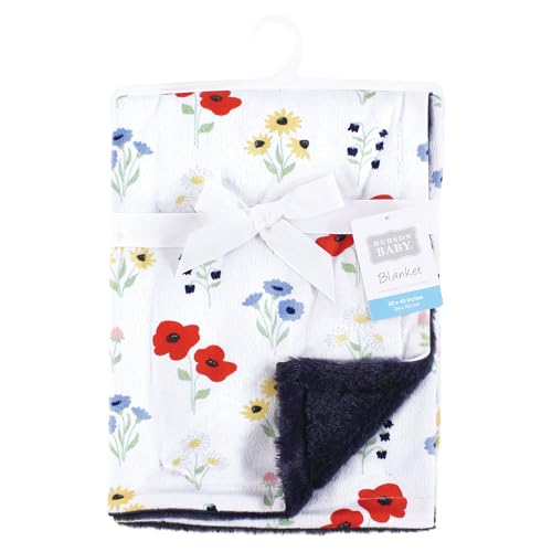 Image of Hudson Baby Unisex Baby Plush Blanket with Furry Binding and Back, Wildflower, One Size