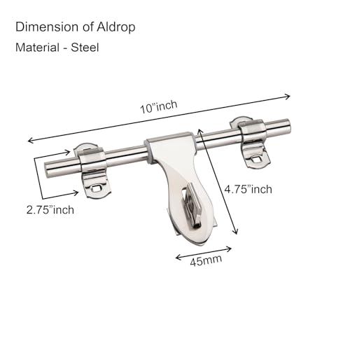 Image of COMPASS Paan Stainless Steel Heavy Single Door Fitting Accessories Full Set /Kit (1 Aldrop, 1 Latch, 2 Handles, 1 Tower Bolt and 1 Door Stopper | 10 inch | SS Finish