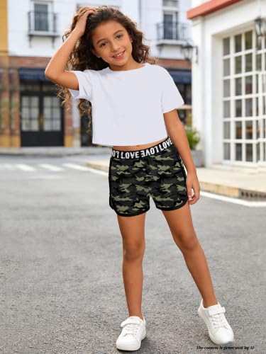Image of Betusline Girls Summer 2 Piece Outfits,Kids Short Sleeve Crop Top & Shorts Set with Side Pockets