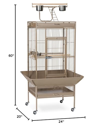 Image of Prevue Pet Products Playtop Bird Home - Large Wrought Iron Bird Cage with Rolling Stand, Ideal for Cockatiels, Conures, and Medium to Large Parrots, Heavy Duty Push Button Door Lock - Beige