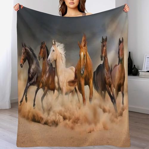 Couverture d&eacute;coration int&eacute;rieure flanelle douce motif cheval chic - 2