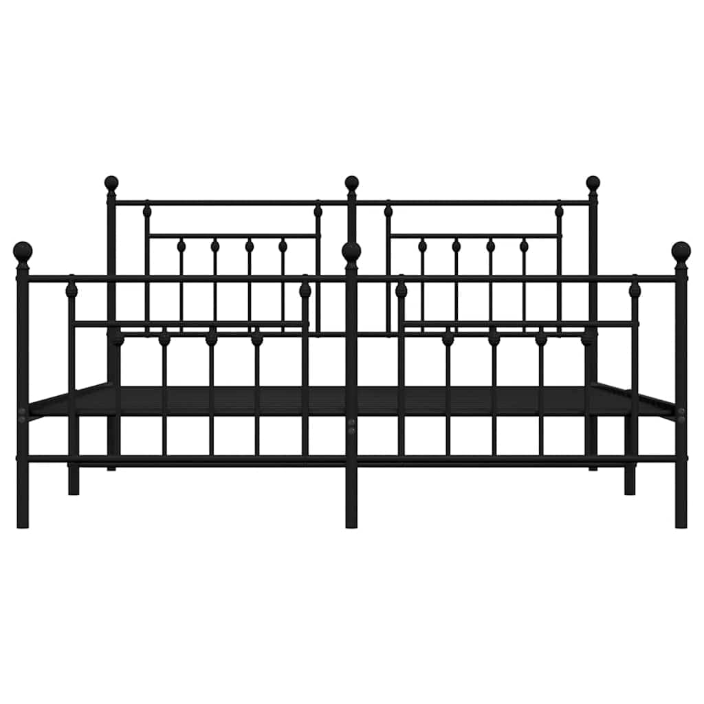 Malowana proszkowo stal rame łóżka z miejscem do przechowywania klasyczna | Metalowa rama łóżka z wezgłowiem i zanóżkiem, czarna, 183x213cm, stabilna konstrukcja stalowa, miejsce do przechowywania,