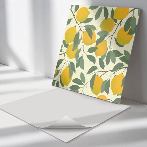 Azulejos Decorativos 30x30 cm Protección Contra Daños Decoración Antischizzo Fácil de Limpiar 9 Piezas Revestimiento del Suelo Vinilo Sostenible - Motivo botánico al limone