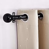 NICETOWN Drapery Strong Curtain Rod Set with Classic Round Finials/Ball Caps, 1 1/8 inch Diameter Adjustable Length 72 to 144', Black