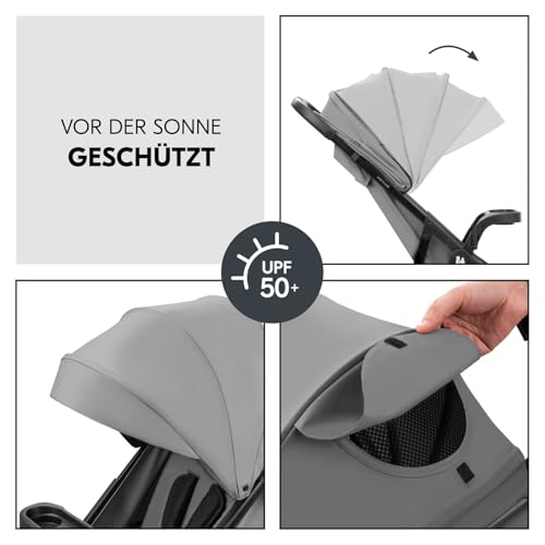 hauck 2in1 Kinderwagen Set Shop N Care Travel Set inkl. Buggy und Babyschale ab Geburt bis 22 kg, Klein Zusammenklappbar, Liegefunktion, Getränkehalter & Tablett, UV-Schutz 50+ (Grey)
