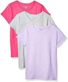 Amazon Essentials Girl's 3-Pack Short-Sleeve Tee, Lilac/Heather Grey/Raspberry, L (10)
