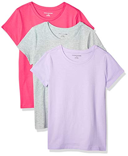 Amazon Essentials Girl's 3-Pack Short-Sleeve Tee, Lilac/Heather Grey/Raspberry, L (10)