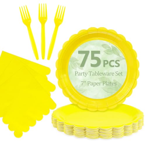 Mulbozy 75 Yellow Plates and Napkins Disposable...