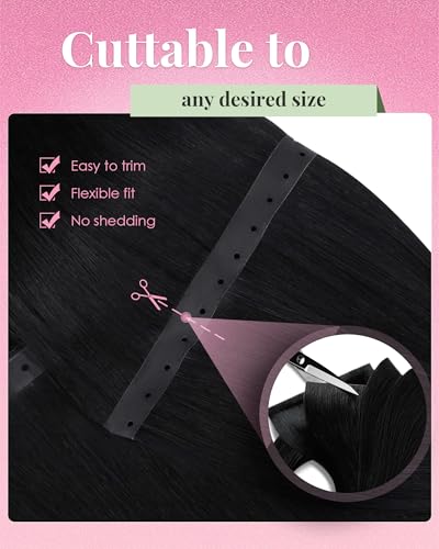 Image of YoungSee 100g 28 Inch Butterfly Weft Hair Extensions Human Hair, Jet Black Butterfly Weft Extensions for Women, Black OVO Wefts Hair Extensions, Long Straight Hair Add Hair Length
