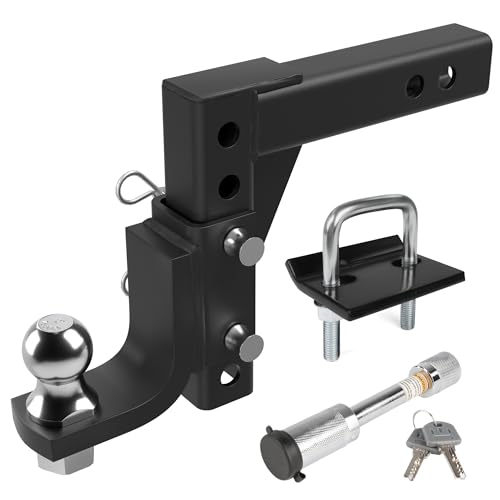 Image of MaxxHaul Adjustable Trailer Hitch Ball Mount with Locking Hitch Pin and Stabilizer, Fits 2 inch Receivers, Anti-Rattle Design with Rubber Stabilizer Pad, 7,500 lb GTW Capacity (51188)