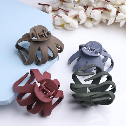 Image of ANNA CREATIONS 4 Pcs Octopus Shape Matte Hair Claw Clips for Women & Girls - Strong Hold, Non-Slip Clutcher for Thick, Thin Hair - Stylish Everyday Hair Accessories