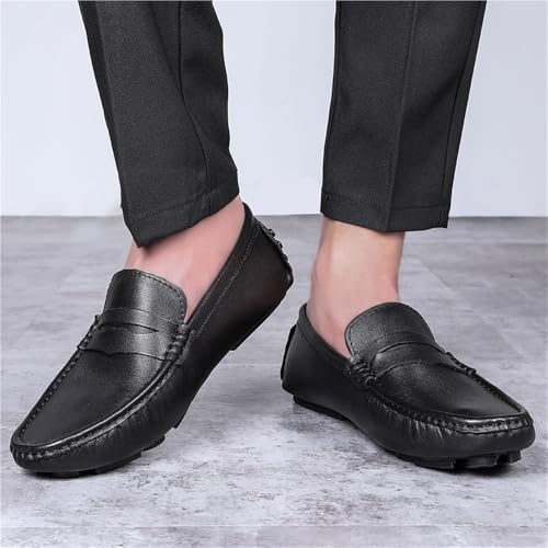 Mens Leather Driving Loafers Slip On Square Toe Flat Heel Resistant Comfortable Outdoor Casual Shoes 5