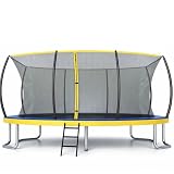Zero Gravity Trampolin Outdoor oval, TÜV GS geprüft, Komplettset inkl. Leiter, Aufbauvideo, Outdoor Trampolin für Kinder & Erwachsene mit innenliegendem Sicherheitsnetz (Blau-Gelb, 457x305cm)