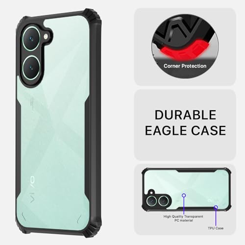 Image of Pikkme Back Cover | Crystal Clear Transparent Back | Full Camera Protection | Raised Edge | Bumper Back Case for Vivo Y03 4G (Black)