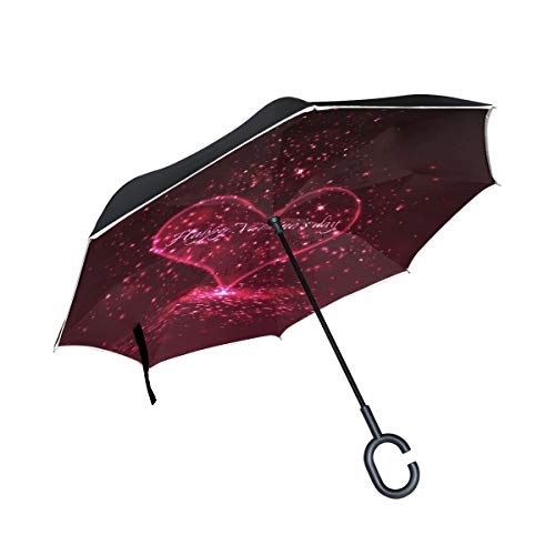 Preisvergleich Produktbild SKYDA Umkehr-Regenschirm, faltbar, mit Glitzer-Licht, umgekehrt, doppelschichtig, Winddicht, für Auto und Regen im Freien, mit C-förmigem Griff