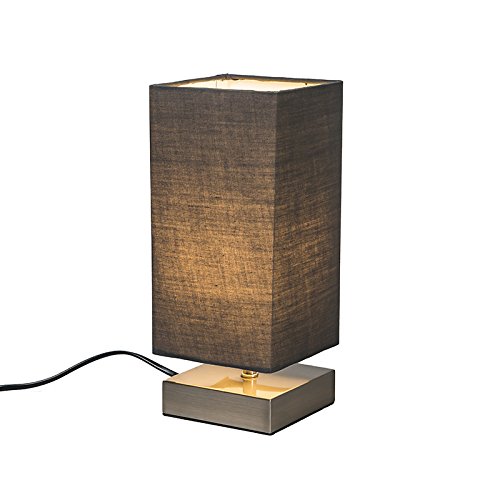 Qazqa Milo Nachttischlampe – Grau Mit Stahlfuß, E14 Fassung, Dimmbar, 24,5 Cm Hoch, Modernes Design