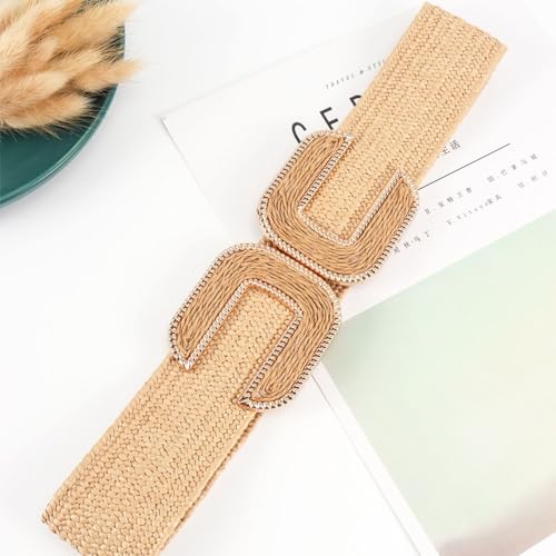 Women's Metal Braided Belt Fashion Holeless Buckle Braided Summer Raffia Web Belt2