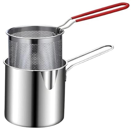 Deep Frying Pot With Basket 1200Ml Stainless Steel Fryer Pot With Long Handle Mini Deep Oil Fryer For French Fries/Shrimp/Fish/Chicken Wings (1-Pcs)
