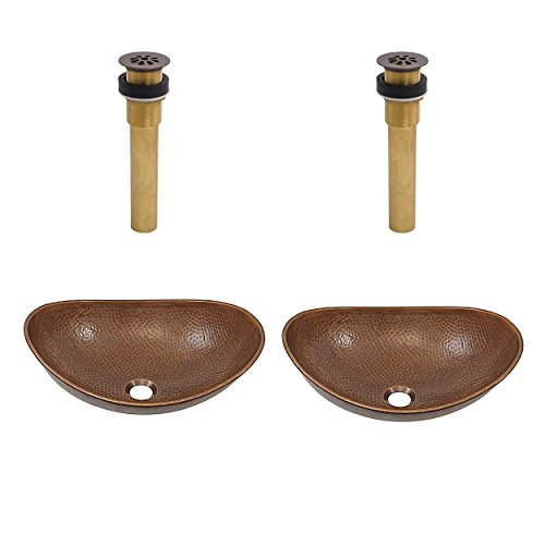 Sinkology SB305-19AC-AMZ-TG2 Confucius Vessel Double Vanity Kit with Grid Drains Bathroom Sink, 19 x 14 x 7, Antique Copper