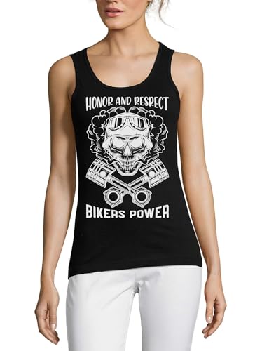 Débardeur biker femme noir en coton avec motif piston skull