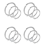 AHTCPO 12 Anillos Nasales en Forma de O, Modernos y, Acero Titanio, Color Sólido, para Piercing Trago, Labio, Hélix, Joyería 316l(Silver)