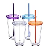 TUMZAK 16oz Clear Plastic Tumbler with Lid and Sraw, Double Wall Insulated Acrylic Tumbler Cup,...