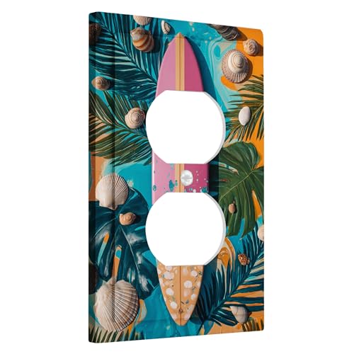 Placa de cubierta de interruptor de luz tropical para tabla de surf, diseño de playa de melocotón para decoración de verano, placas de pared termoplásticas, tamaño estándar, salida dúplex individual