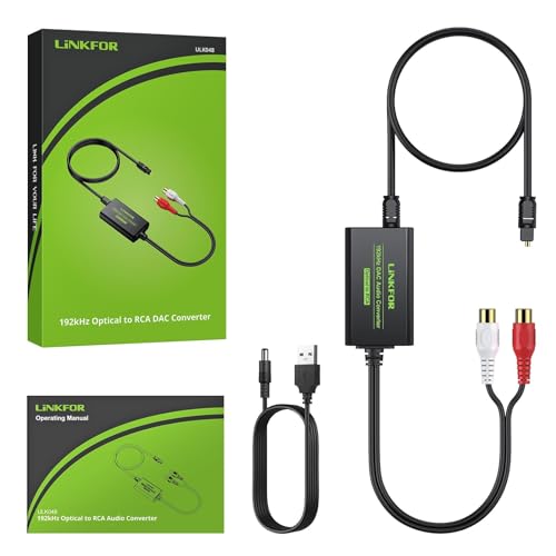 Image of LiNKFOR 192kHz DAC Converter Digital to Analog Converter Digital Optical SPDIF Toslink to Analog Stereo Audio RCA L /R Audio Adapter with Optical Cable for HDTV Blu Ray DVD Amps (RCA Female)