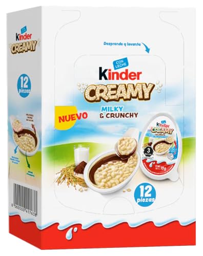 Kinder Creamy Milky & Crunchy, Cioccolato con Crema al Latte e Riso Soffiato, Astuccio con 12 Pezzi da 19g (2024)