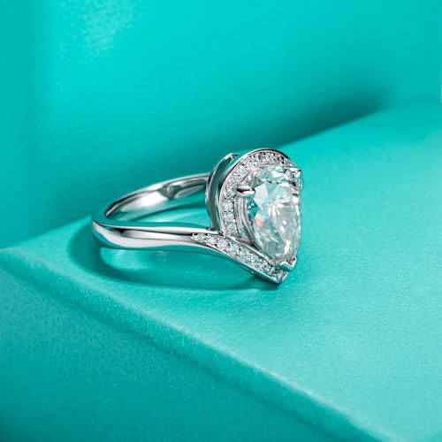 AnuClub Pear Cut Moissanite Engagement Rings 2.5ct D Color VVS1 925 Sterling Silver Moissanite Halo Anniversary Wedding Promise Rings for Women with Certificate3