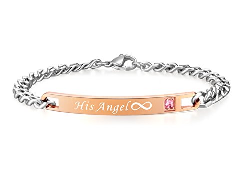 SunnyHouse Jewelry His & Hers Matching Set Titanium Stainless Steel His Angel Her Demon Couple Bracelet in a Gift Box (A PAIR) - Image 6