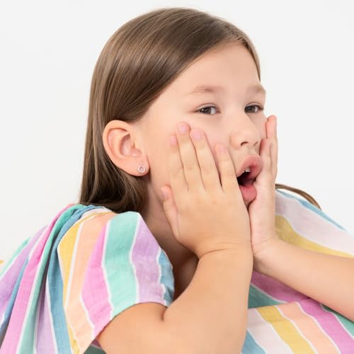 925 Sterling Silver Round Open Work Safety Screw Back Earrings With Baguette Cubic Zirconia Stones - Gleaming Round Earrings For Younger Girls2