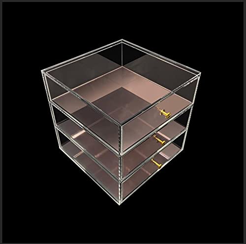 Creative PlanetRose Gold 3-Level Acrylic Storage Organizer Drawers for Jewelry, Makeup, Hair Accessories, Cosmetics, Sunglasses, and Toiletries - Extra Large Size