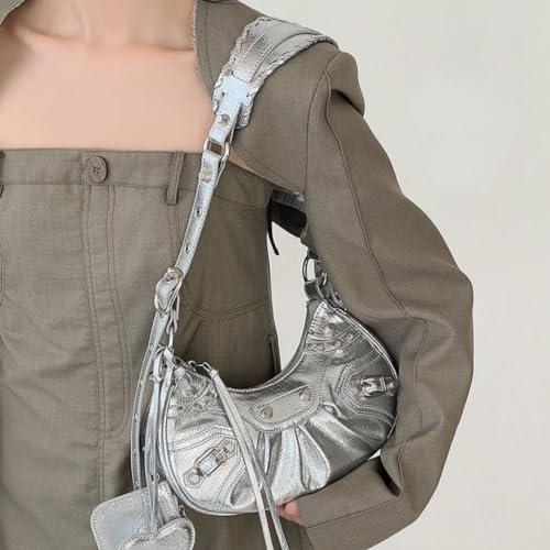 Y2K Punk Shoulder Bag for Women Handbag Shoulder Purse with Rivet Leather Crossbody Bag Fof Lady2