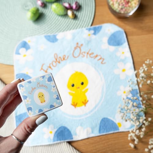 Gruss & CO Zauberhandtuch Motiv Frohe Ostern | Gästehandtuch, 30 cm x 30 cm, Baumwolle, quadratisch gepresst | Geschenk Ostern, Osternest, Osterdeko | 73808