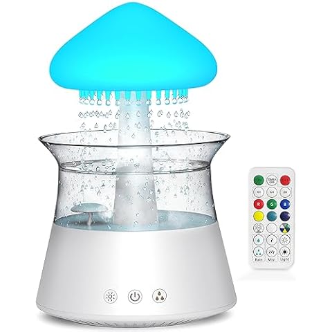 Diffuserlove Cloud Humidifier Rain Water Drip Diffuser Humidifier with Remote Waterfall Lamp Mushroom Humidifier Rain Sounds White Noise Humidifier Air Humidifiers for Bedroom Desk Cover
