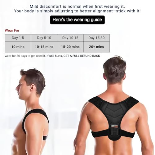 Gearari Posture Corrector Men Women Comfortable Elastic Adjustable Strap - Upper Back Support for Back Pain Neck Posture Corrector Clavicle Aid Spine Align, Relieved Back & Shoulder Pain