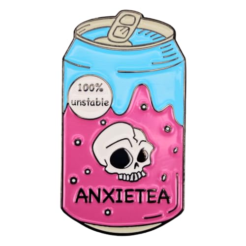 Image of Enamel Pin,Unstable Anxietea Lapel Pin,Beverage Can Badge,Humorous Mental Health Brooch Gift For Drink Lover Friends Family Teens Pin DIY Decor Canvas Bag Backpack Lanyards Jacket Accessory
