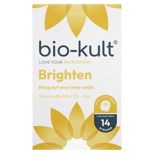 Bio-Kult Brighten – to Bring Out Your Inner Smile, with 14 Strains of Live Bacteria, Vitamins B6, B12, & D, Zinc & Magnesium - 60 Capsules
