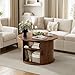 FABATO Round Lift Top Coffee Table, Fluted Wood Accent Coffee Table with Hidden Storage and Open Shelves, Drum Table with Sliding Rolling Door, Small Center Table Dining Table for Living Room, Walnut